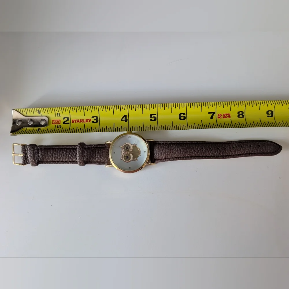 Gold Tone Watch Owl with Gold Glitter Eyes